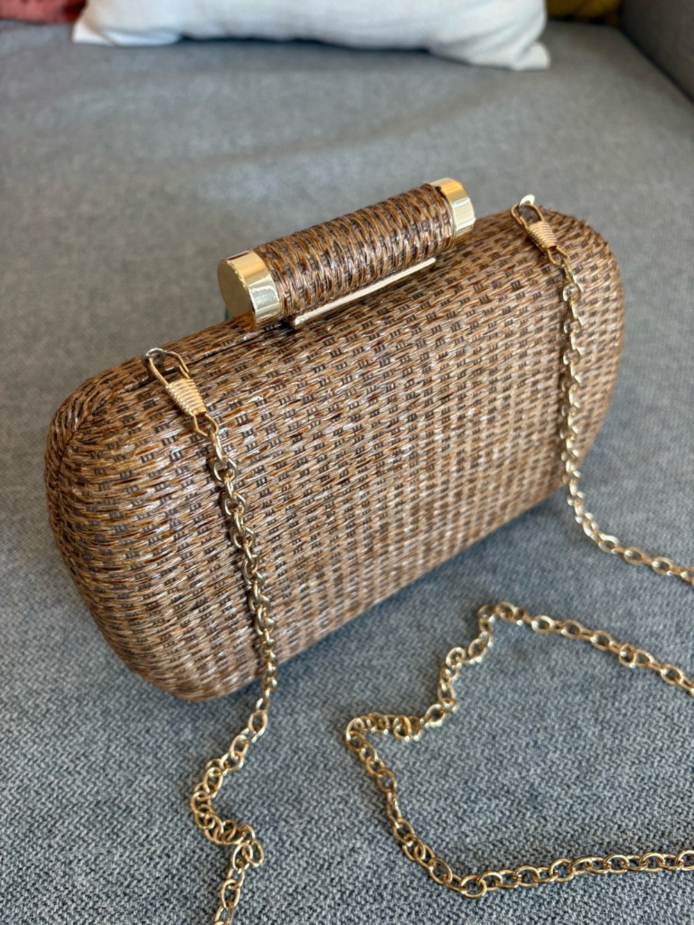 Woven Clutch Crossbody Purse Party Summer Beach Vacation Festival Bag Gold Chain - Picture 9 of 15